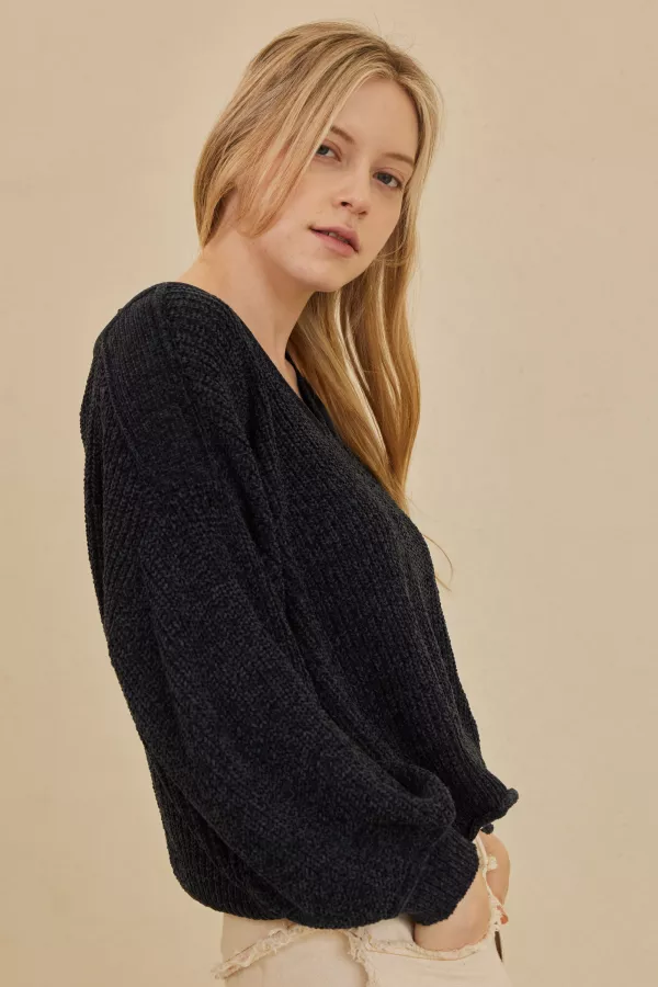 Deep V Neck Cropped Ribbed Sweater