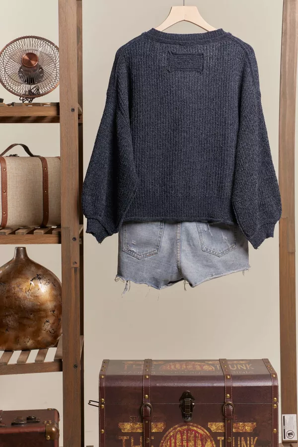 Deep V Neck Cropped Ribbed Sweater