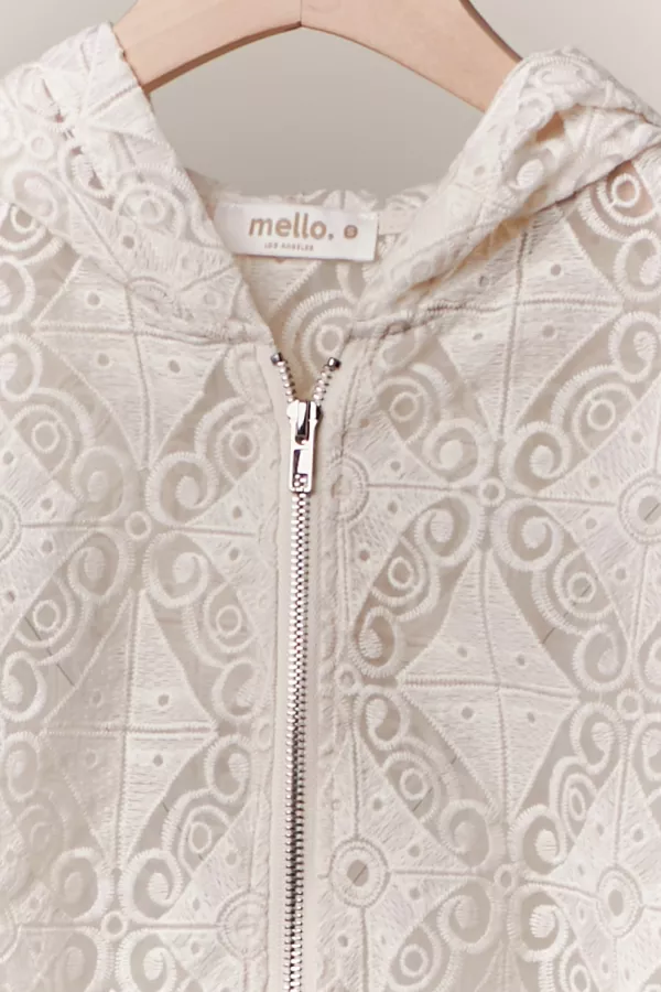 Zip Up Laced Short Sleeve Top with Hoodie