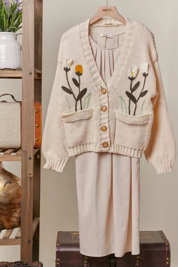 wholesale clothing flower embroidered knit cardigan mello