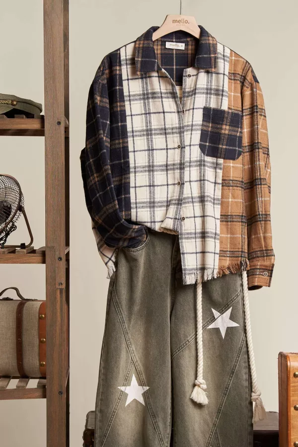 wholesale clothing plaid oversize shacket mello