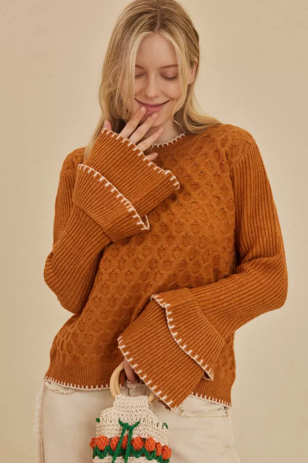 wholesale clothing layered sleeve round neck sweater mello