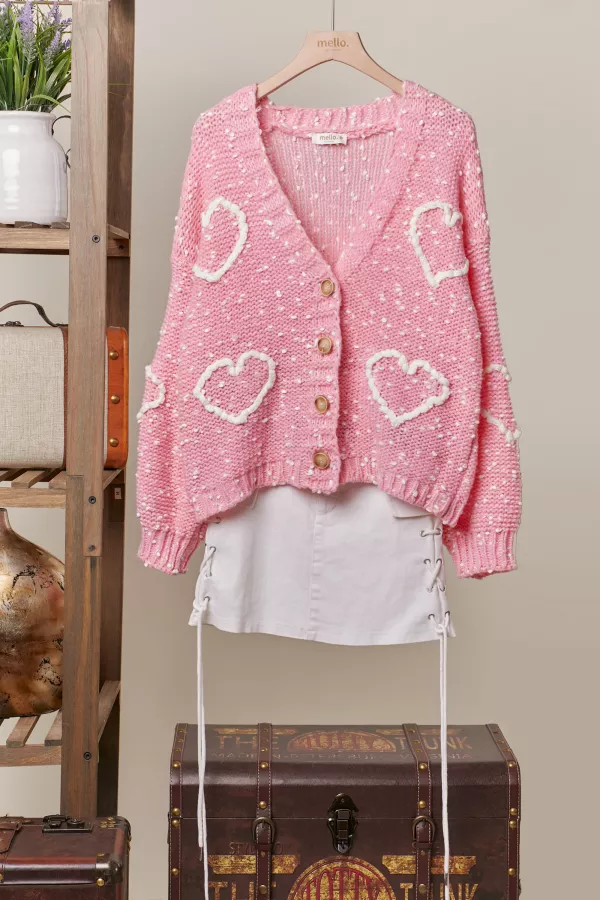 wholesale clothing v neck cardigan with heart overstitch mello