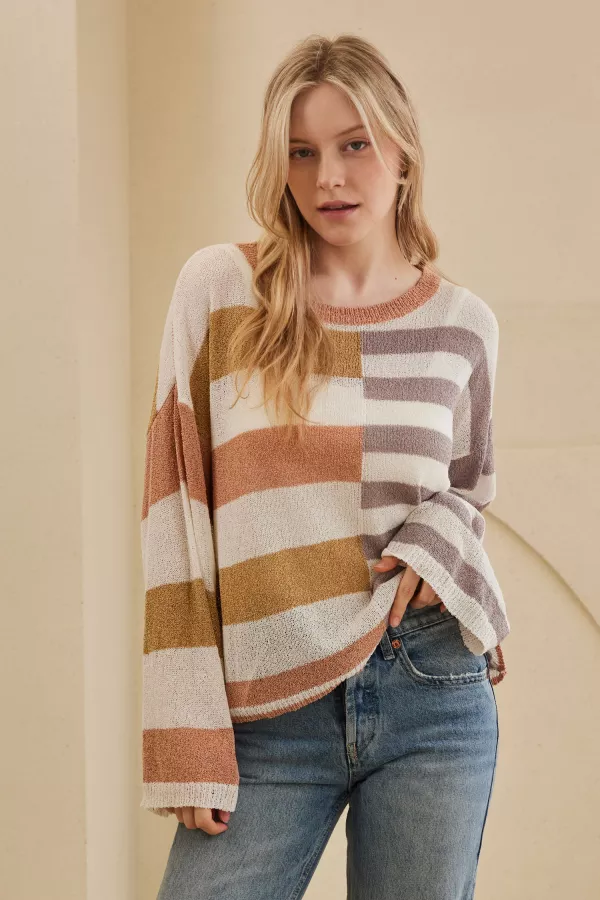 wholesale clothing multi stripe block sweater mello
