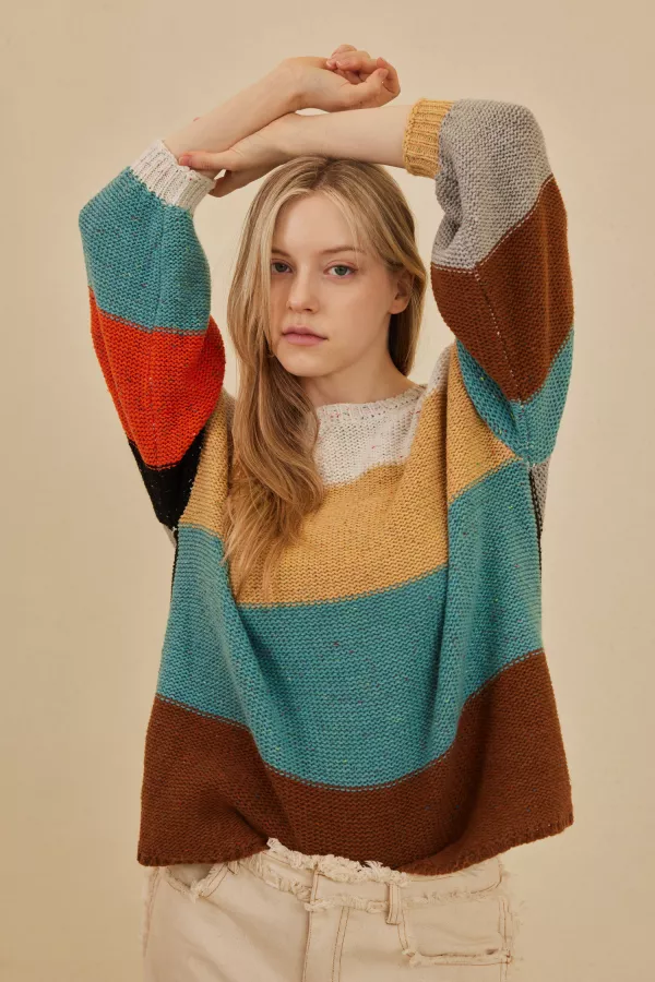 wholesale clothing multi color block oversize sweater mello