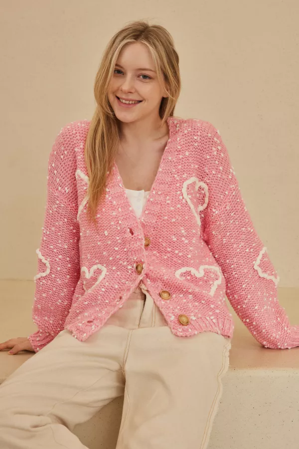 wholesale clothing v neck cardigan with heart overstitch mello