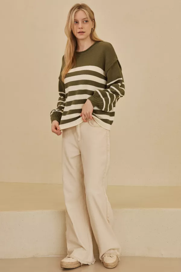 wholesale clothing stripe loose fit sweater mello