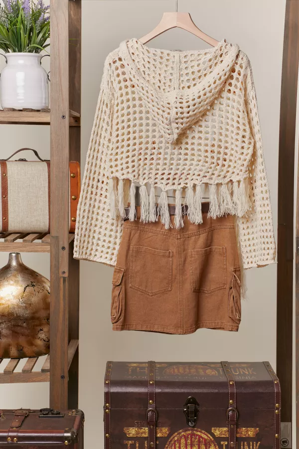 Sunflower Patched Crochet Sweater with Fringes