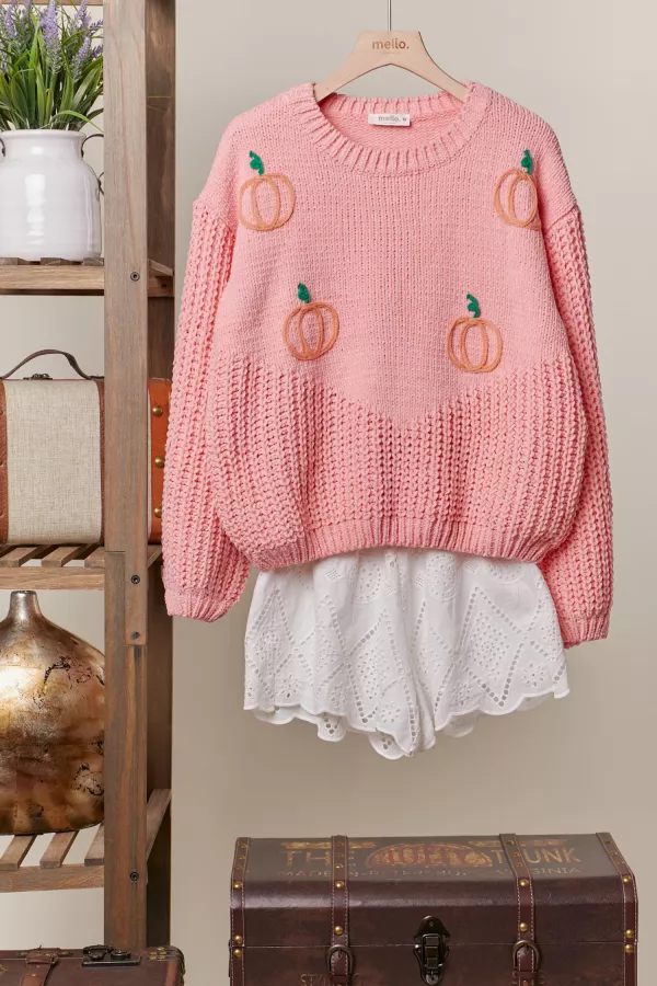 wholesale clothing loose fit sweater with pumpkin patches mello