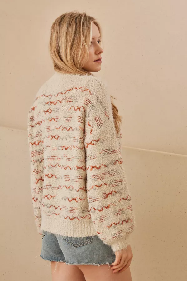 Round Neck Multi Overstitch Detailed Sweater