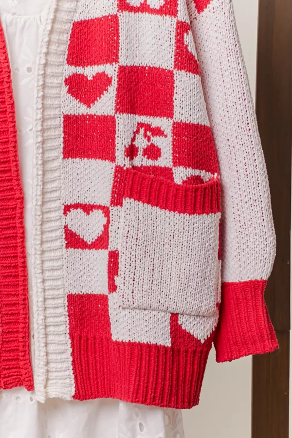 Checkered Cardigan with Embroidery Detail
