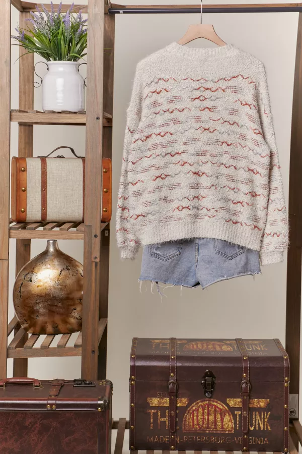 Round Neck Multi Overstitch Detailed Sweater