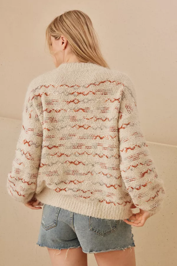 Round Neck Multi Overstitch Detailed Sweater