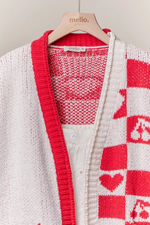 Checkered Cardigan with Embroidery Detail
