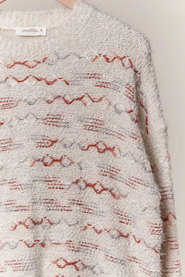 Round Neck Multi Overstitch Detailed Sweater