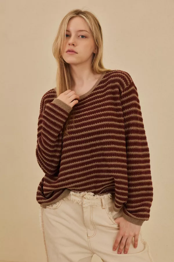 wholesale clothing striped relaxed fit sweater mello