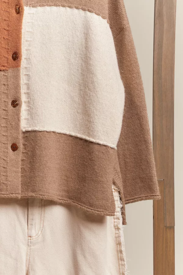 Hooded Checker Color Block Sweater