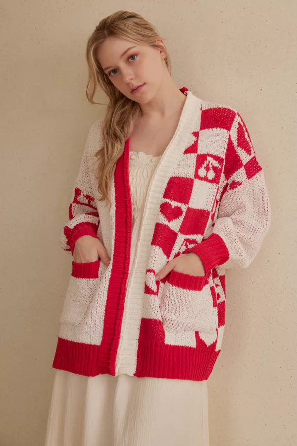 wholesale clothing checkered cardigan with embroidery detail mello