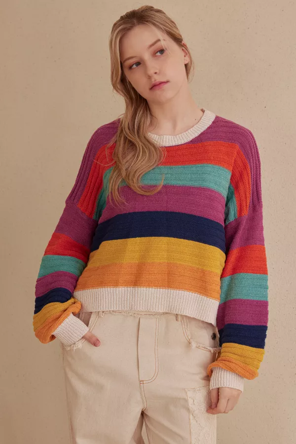 wholesale clothing multi color stripe sweater mello