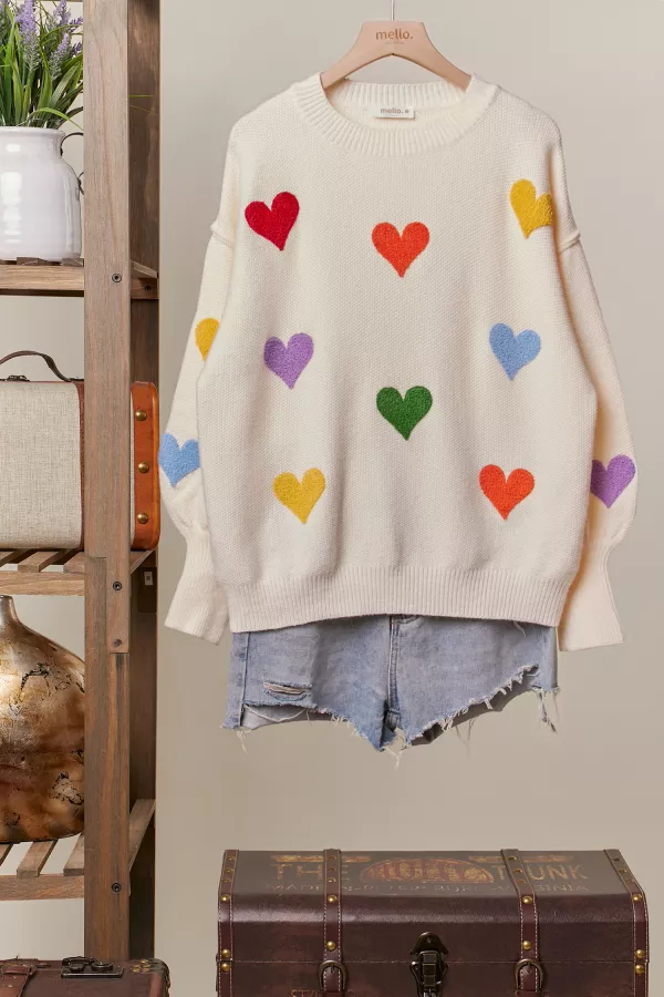 wholesale clothing heart shaped patterns front round neck sweater mello