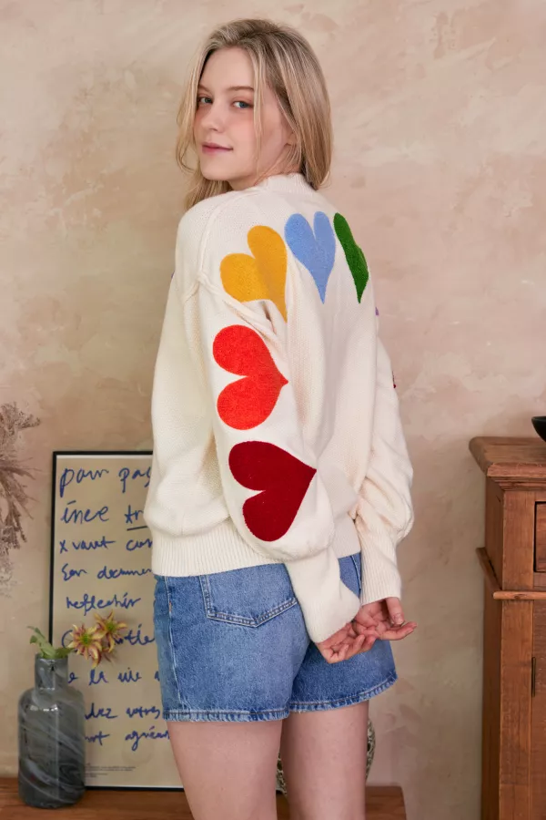 wholesale clothing rainbow heart shaped patch sweater mello