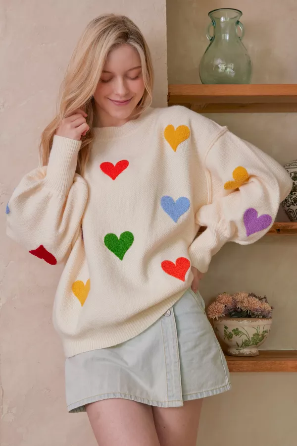 wholesale clothing heart shaped patterns front round neck sweater mello