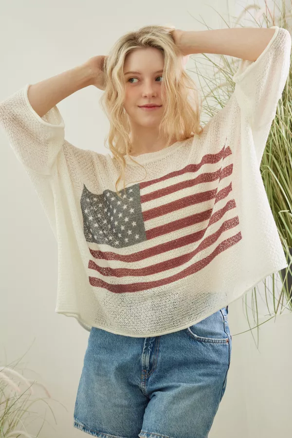 wholesale clothing american flag print top mello