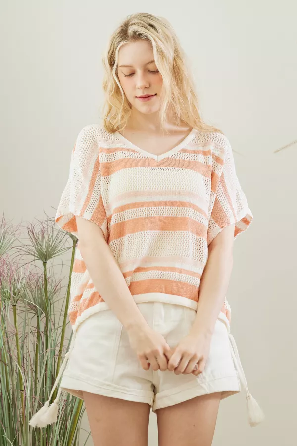 wholesale clothing striped side-tie knit top mello