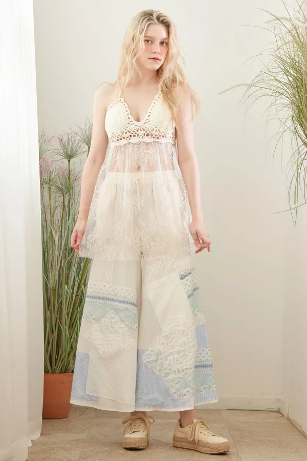 Knit Bust Lace Bottom Halter Neck