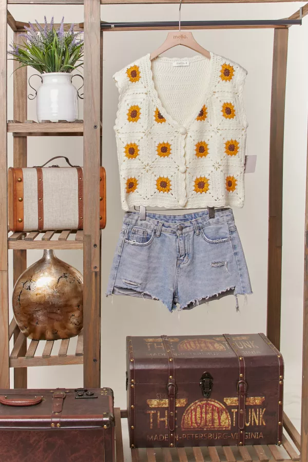 wholesale clothing hand made sunflower embroidered vest mello