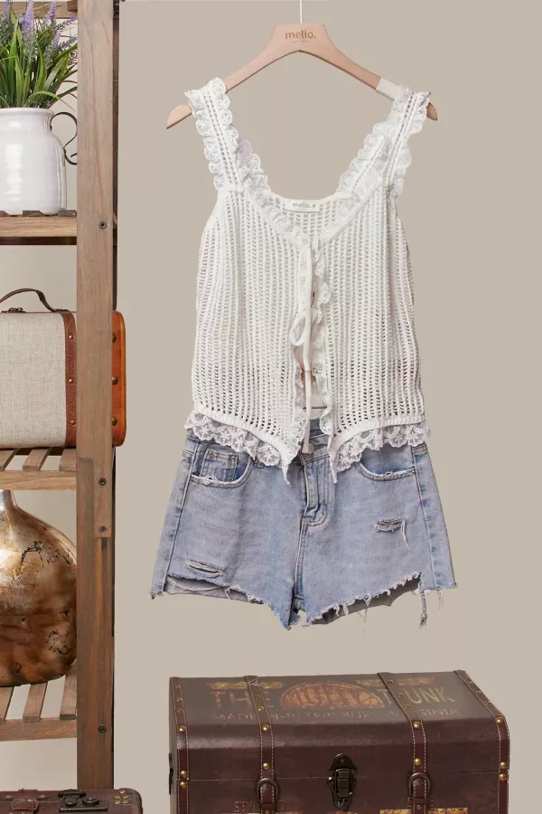 wholesale clothing white lace trim sleeveless knit vest mello