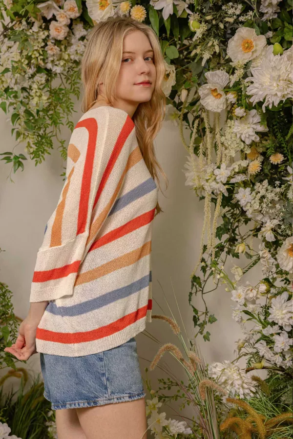 Loose Fit Multicolor Striped Knit Top
