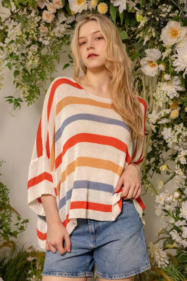 wholesale clothing loose fit multicolor striped knit top mello