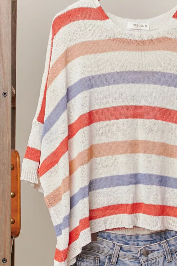 Loose Fit Multicolor Striped Knit Top