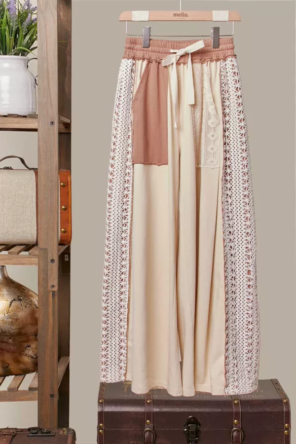 wholesale clothing lace accents patchwork maxi pants mello