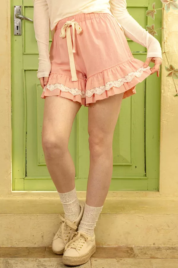wholesale clothing elastic waist boho frilled ribbon shorts mello