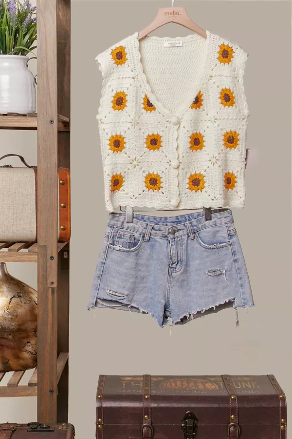 wholesale clothing hand made sunflower embroidered vest mello