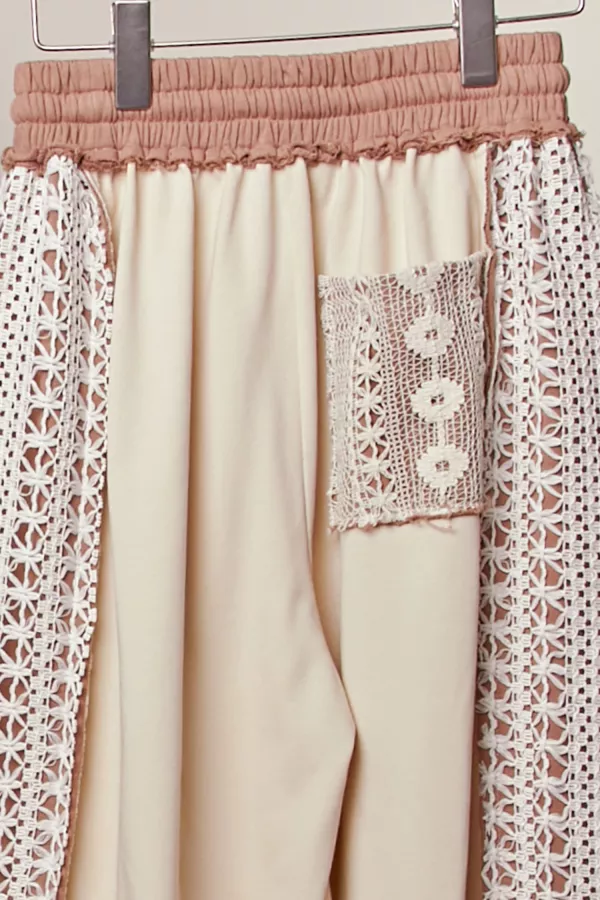 Lace Accents Patchwork Maxi Pants