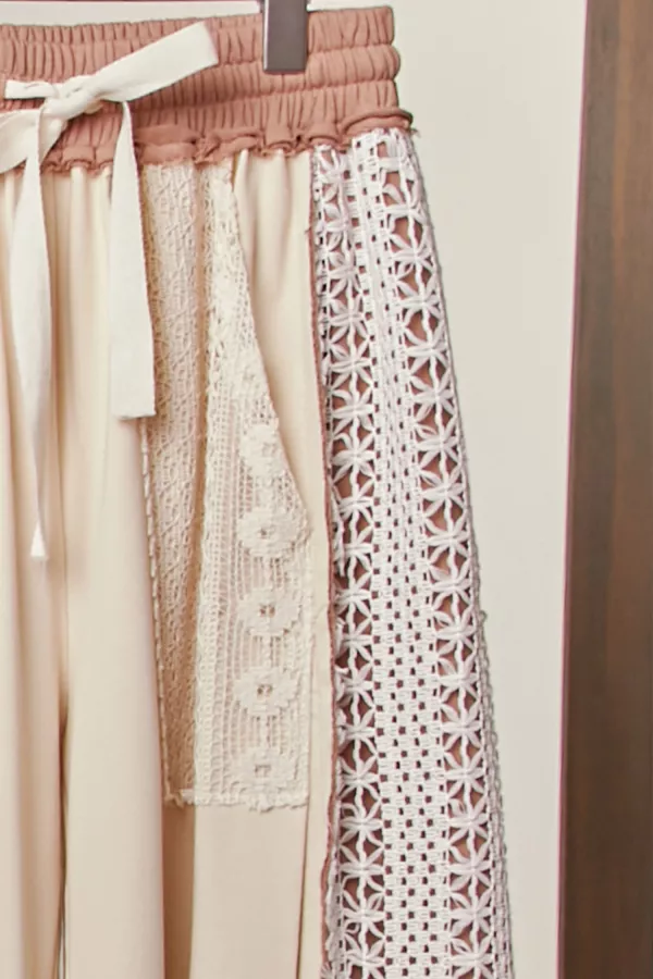 Lace Accents Patchwork Maxi Pants