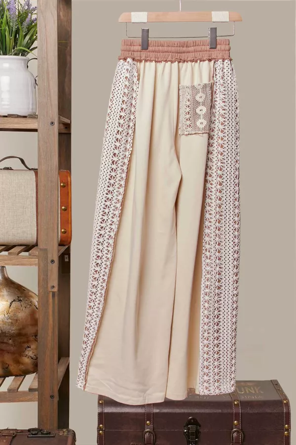 Lace Accents Patchwork Maxi Pants