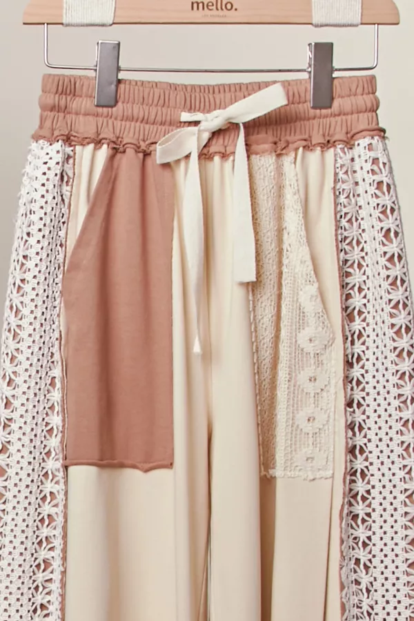 Lace Accents Patchwork Maxi Pants