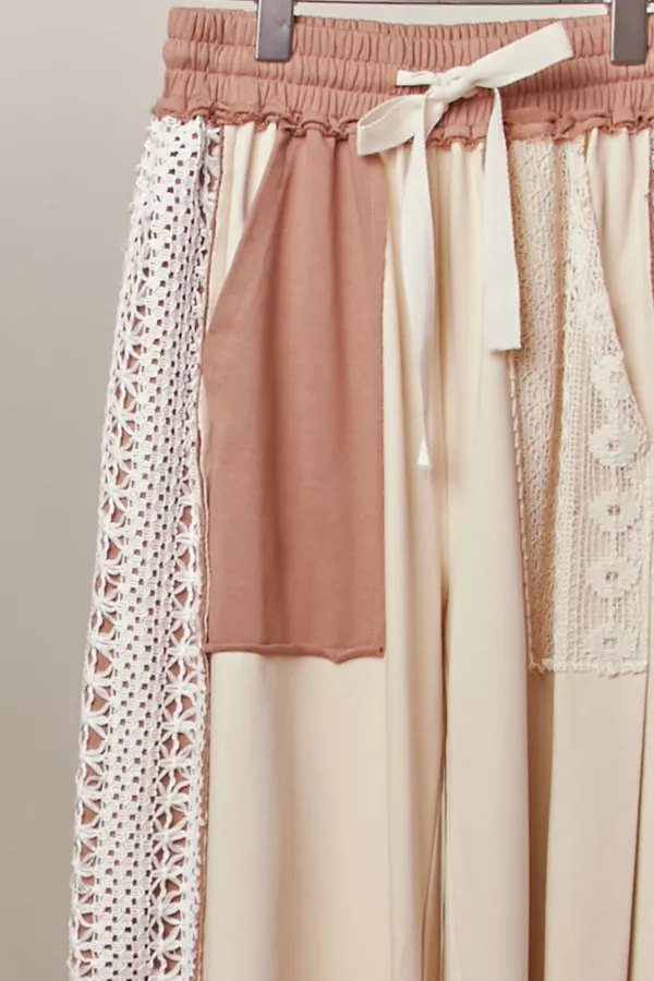 Lace Accents Patchwork Maxi Pants