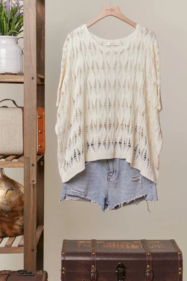 wholesale clothing lace knit top with asymmetric hem mello