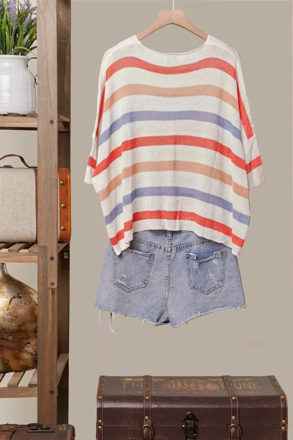Loose Fit Multicolor Striped Knit Top