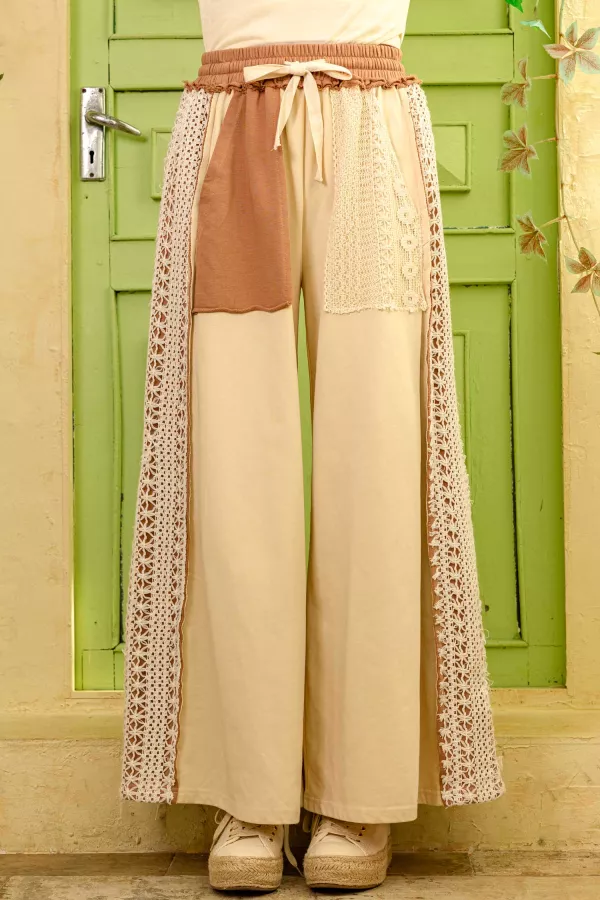 wholesale clothing lace accents patchwork maxi pants mello
