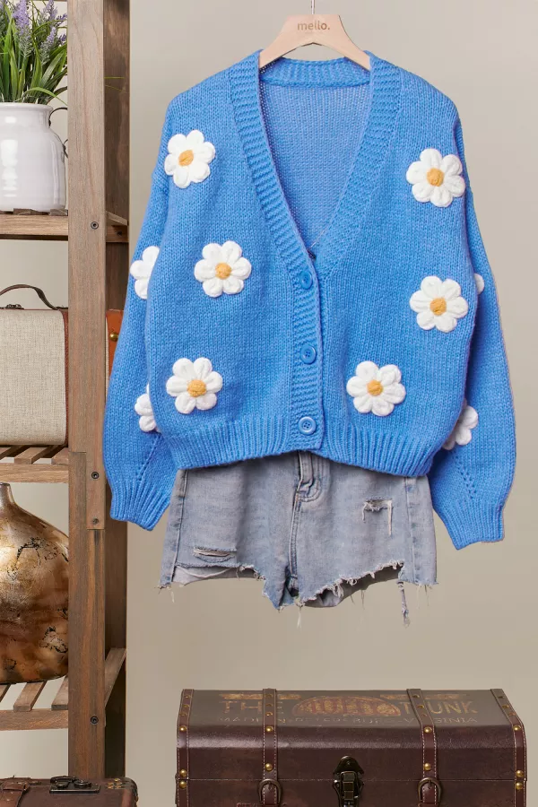 wholesale clothing daisy crochet v neck cardigan mello