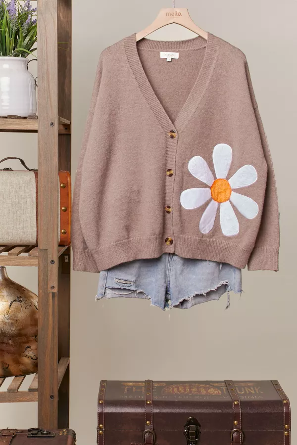 wholesale clothing daisy patchwork v neck cardigan mello