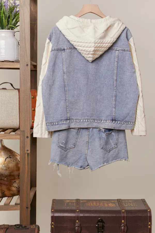 Cable Knit Sleeve Denim Jacket