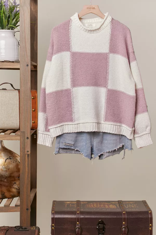 wholesale clothing color block loose fit sweater mello