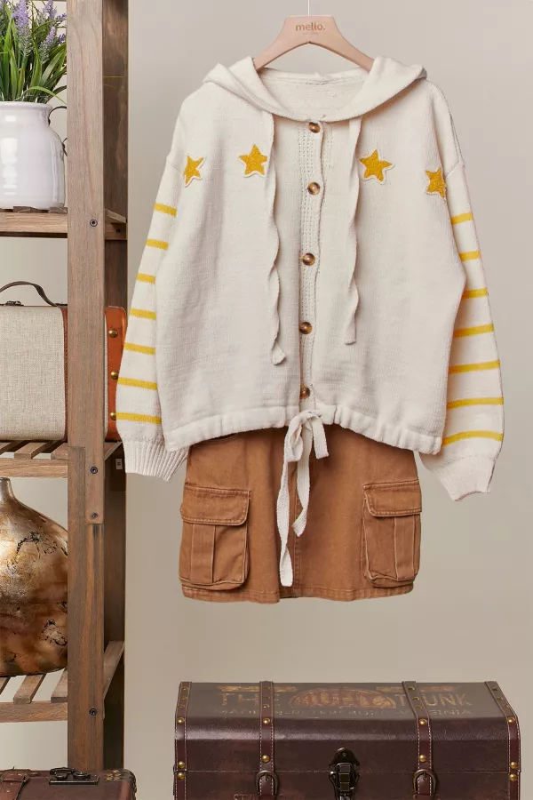 wholesale clothing boucle star stripe hooded cardigan mello